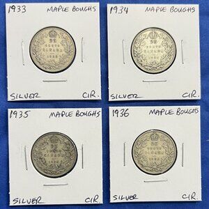 Exceptional 1933, 1934, 1935 & 1936 Canada 25¢ Quarters!